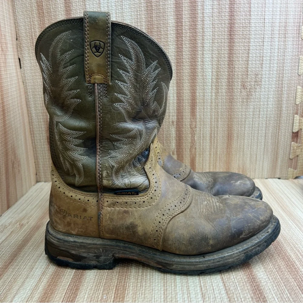 Ariat WorkHog Work Boots Mens 12EE Brown Cowboy Pull On Round Toe Ranch - Picture 3 of 9